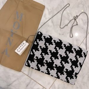 NWT Never Used RARE Beaded Houndstooth Clutch by Moyna retail $285